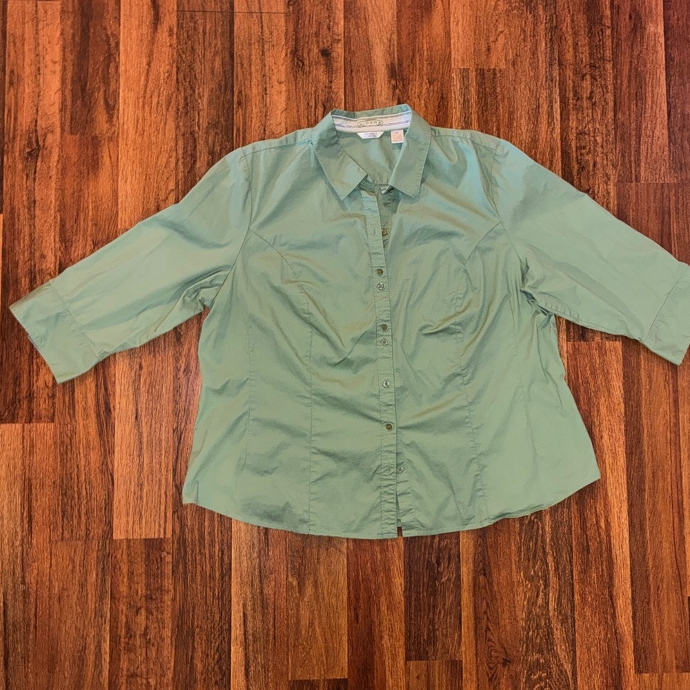 Riders by Lee Women 2X Green 3/4 Sleeve Button Up Shirt Instantly Slims You